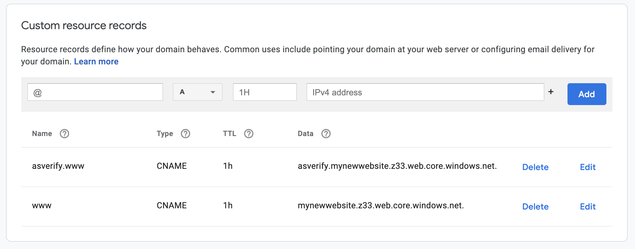 Azure Storage Account, Add Costom Domain - DNS Configuration