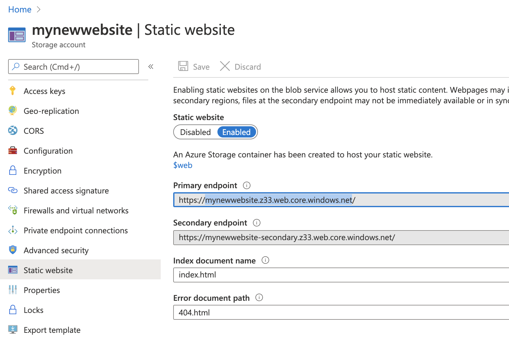 Azure Storage Account, Add Costom Domain - Primary Endpoint Url