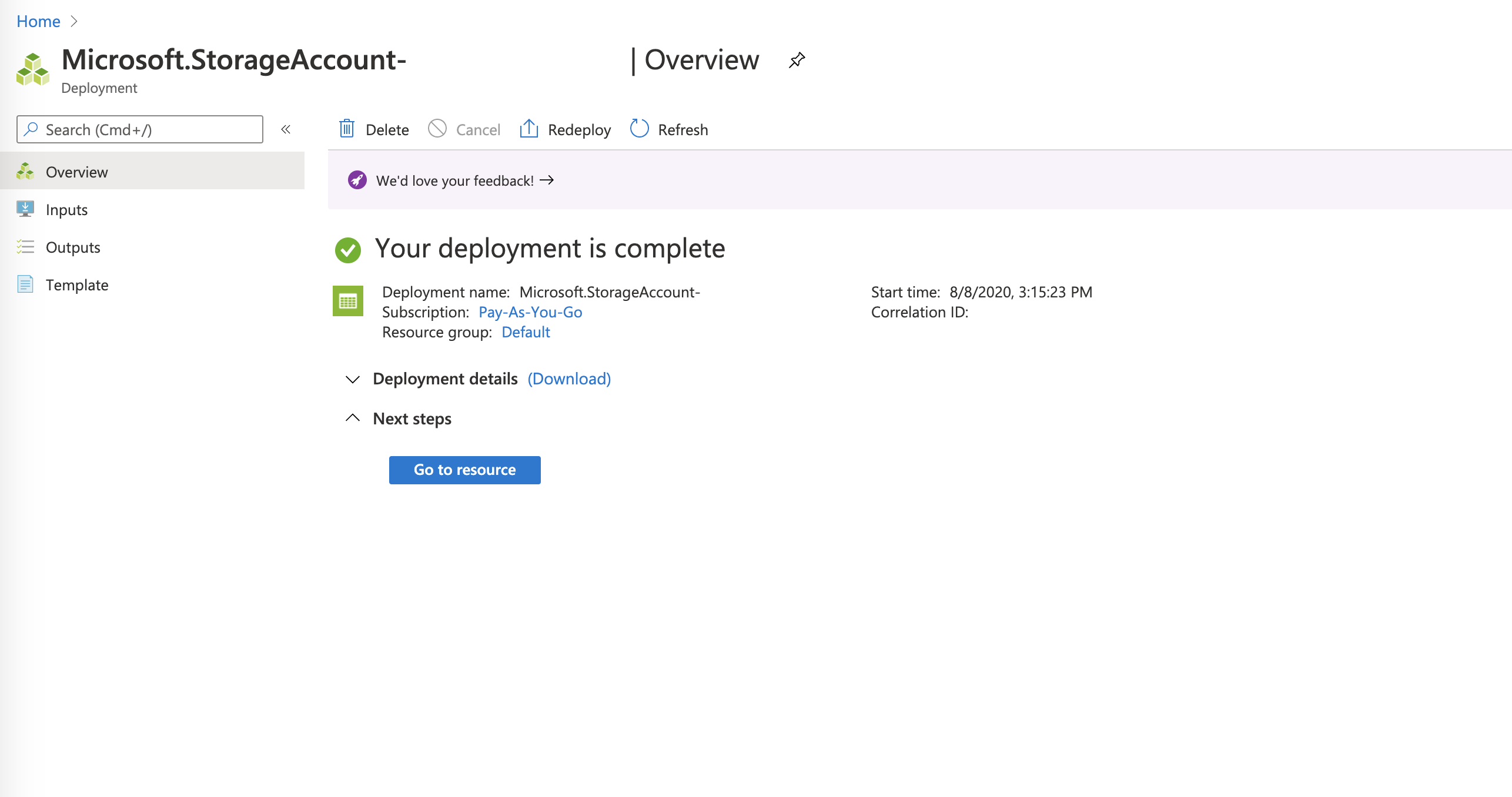 Azure Storage Account, Create Storage Account Development Complete